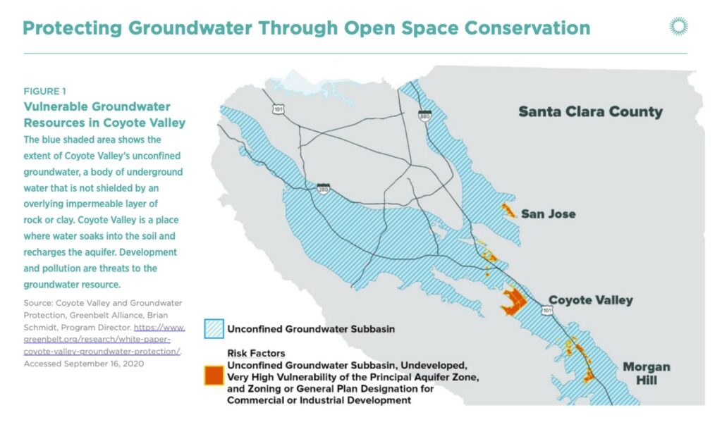 Map showing vulnerable groundwater resources in Coyote Valley